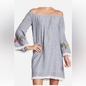 beachlunchlounge Gray Strapless Dress with Red Embroidery